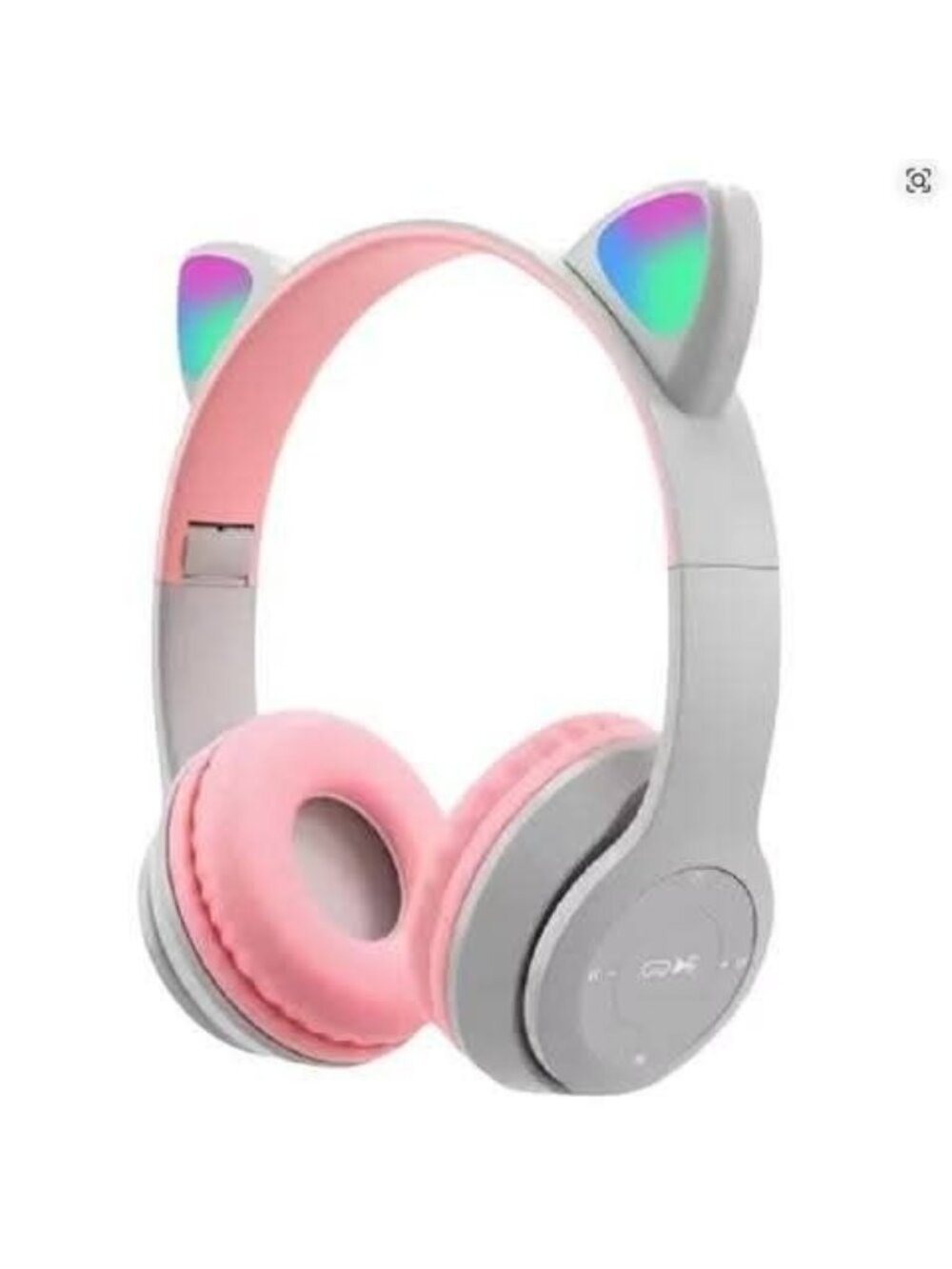 RGB Cat Ears Bluetooth Kids Headphones Pink and Grey Light up Headset